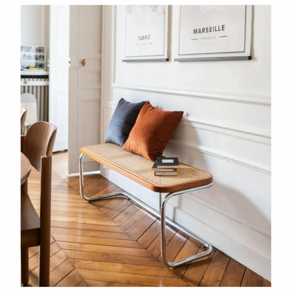 Discount Banc Panchina cannage et métal chromé Chaises, Tabourets, Bancs