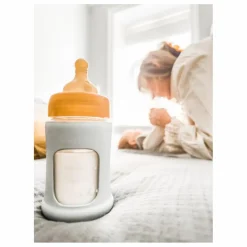 Biberon en verre à col large avec housse de protection Débit lent | Biberons|Puériculture