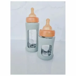 Biberon en verre à col large avec housse de protection Débit lent | Biberons|Puériculture