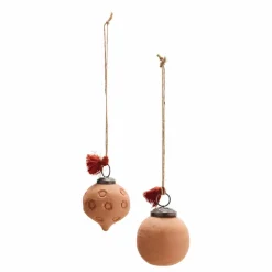 Clearance Boules de Noël en terre cuite - Set de 2 Enfant Décoration De Fête