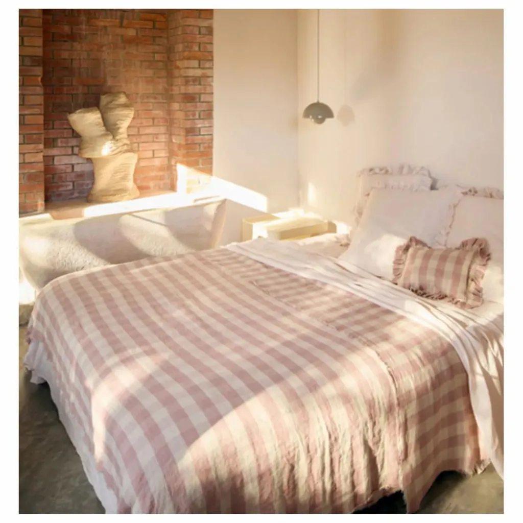 Outlet Coussin à volants en lin lavé Vichy Cottage | Coussins