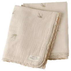 Discount Couverture brodée hirondelles en gaze de coton Couvertures Et Plaids|Cadeau De Naissance