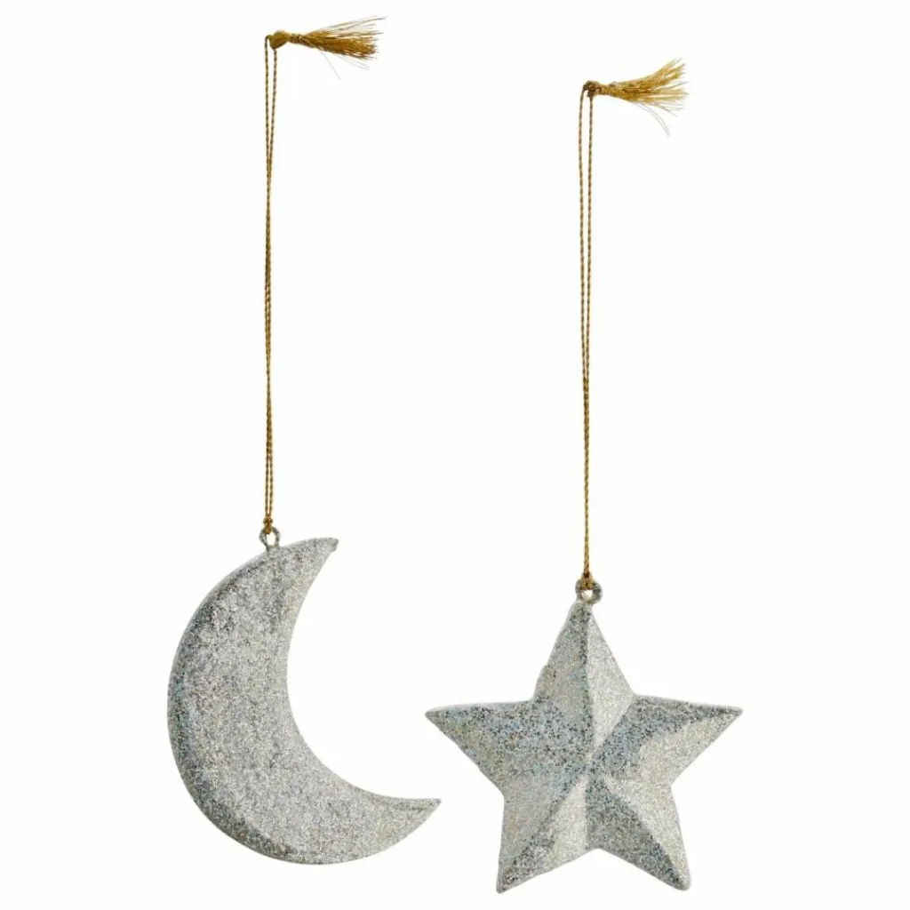 Sale Décoration de Noël Lune et étoile en papier mâché - Set de 2 | Enfant Décoration De Fête