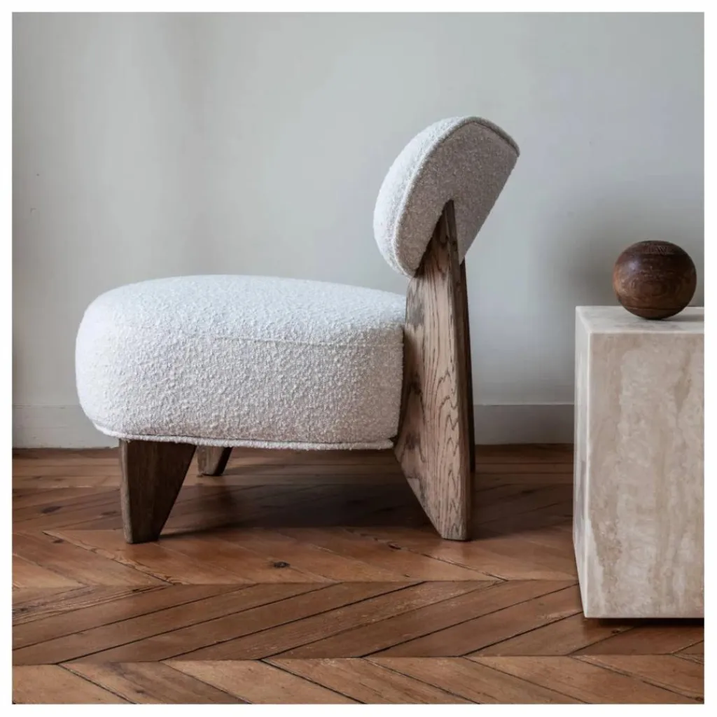 Discount Fauteuil Nicolo en bouclette et chêne fumé - 65 cm | Canapés, Fauteuils