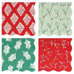 Hot Grandes serviettes Noël motifs Block Print - set de 16 Enfant Décoration De Fête