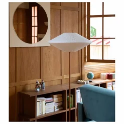 New Lampadaire Brera pied cuir et abat-jour coton plissé | Luminaires