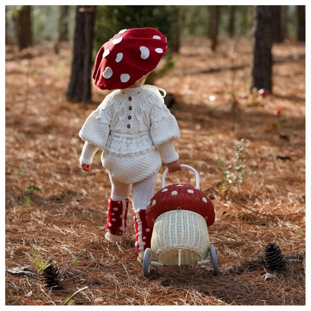 Clearance Panier à roulettes en rotin Champignon | Enfant Rangements|Patères, Paniers Enfant