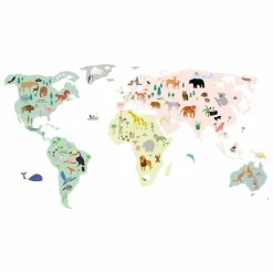 Outlet Stickers Carte du monde avec animaux Enfant Déco Murale Enfant